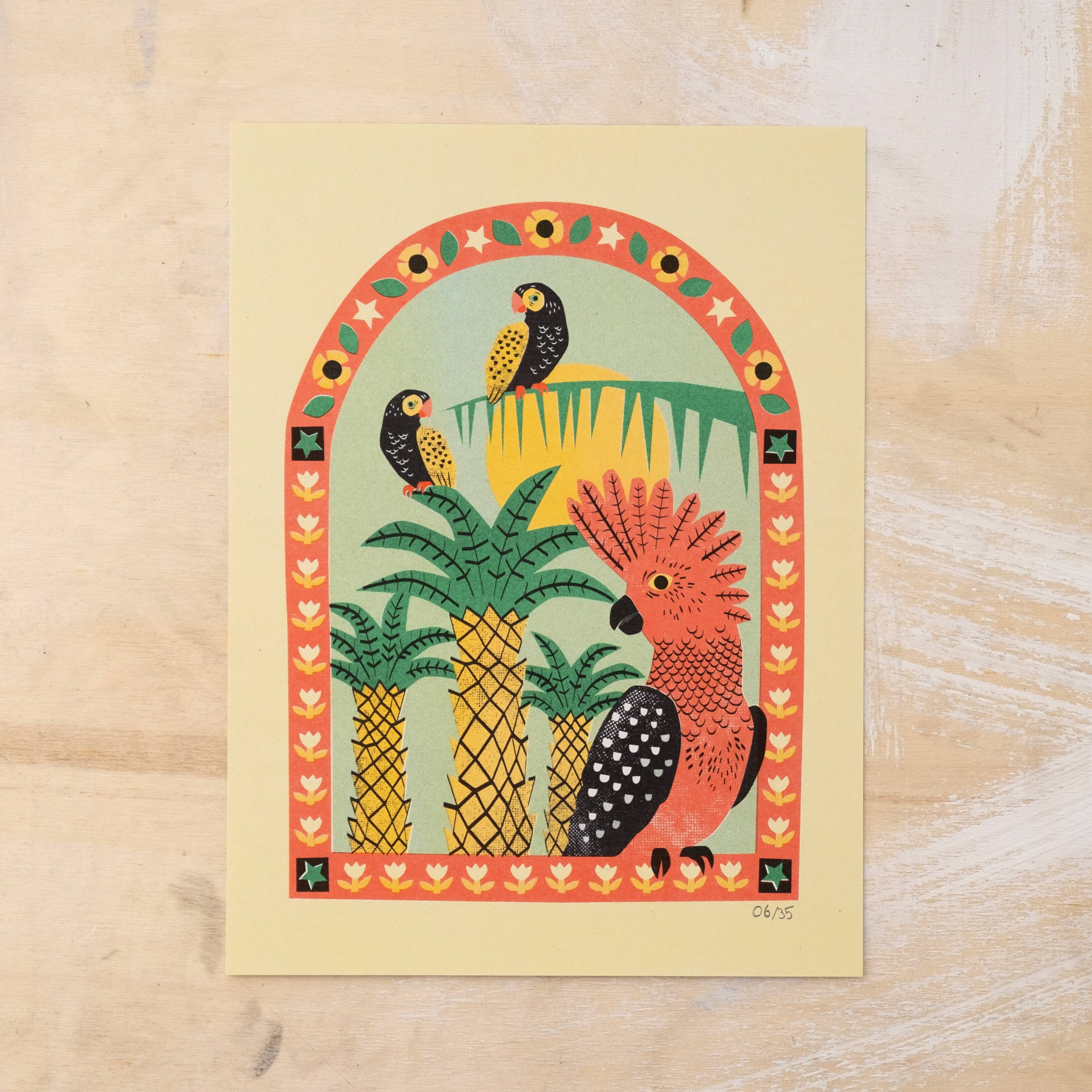 Parrot poster printed in risography