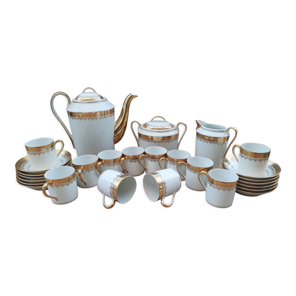 Service à Café En Porcelaine - 27 Pièces, Blanc - Occasion En Excellent état