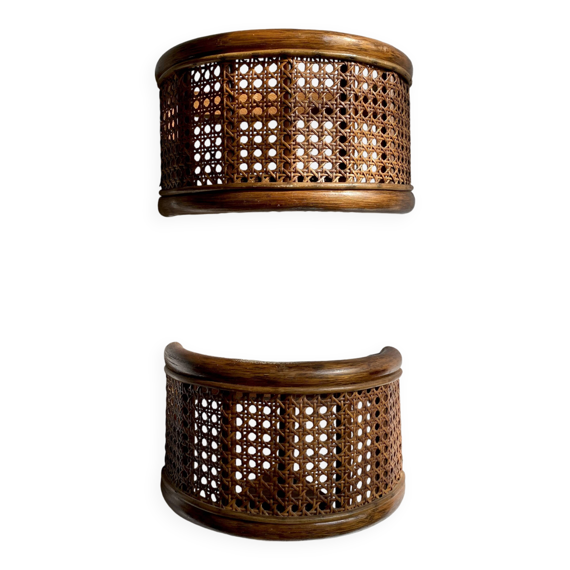 Duo wall lights, 3 M fabric cable, rattan and cane, 70s