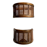 Duo wall lights, 3 M fabric cable, rattan and cane, 70s