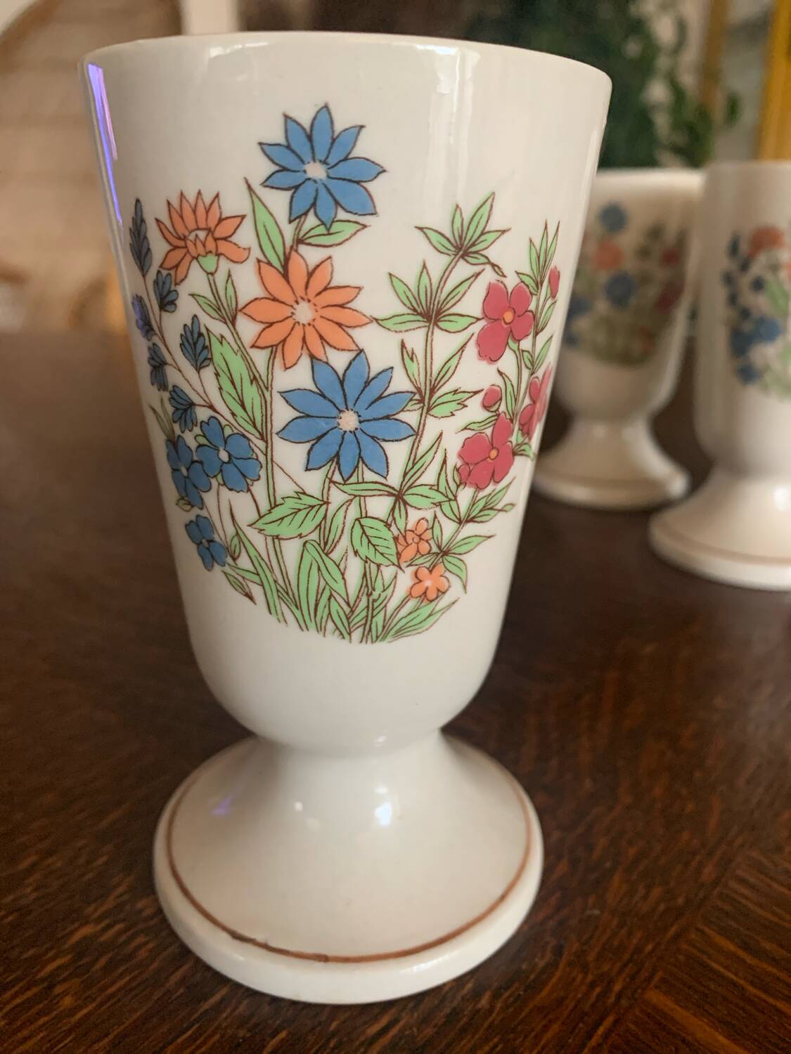 5 Mazagran stoneware vases with floral decoration