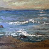 Painting Landscape Marine 1938 HST signed Grandmontagne + Orientalist frame