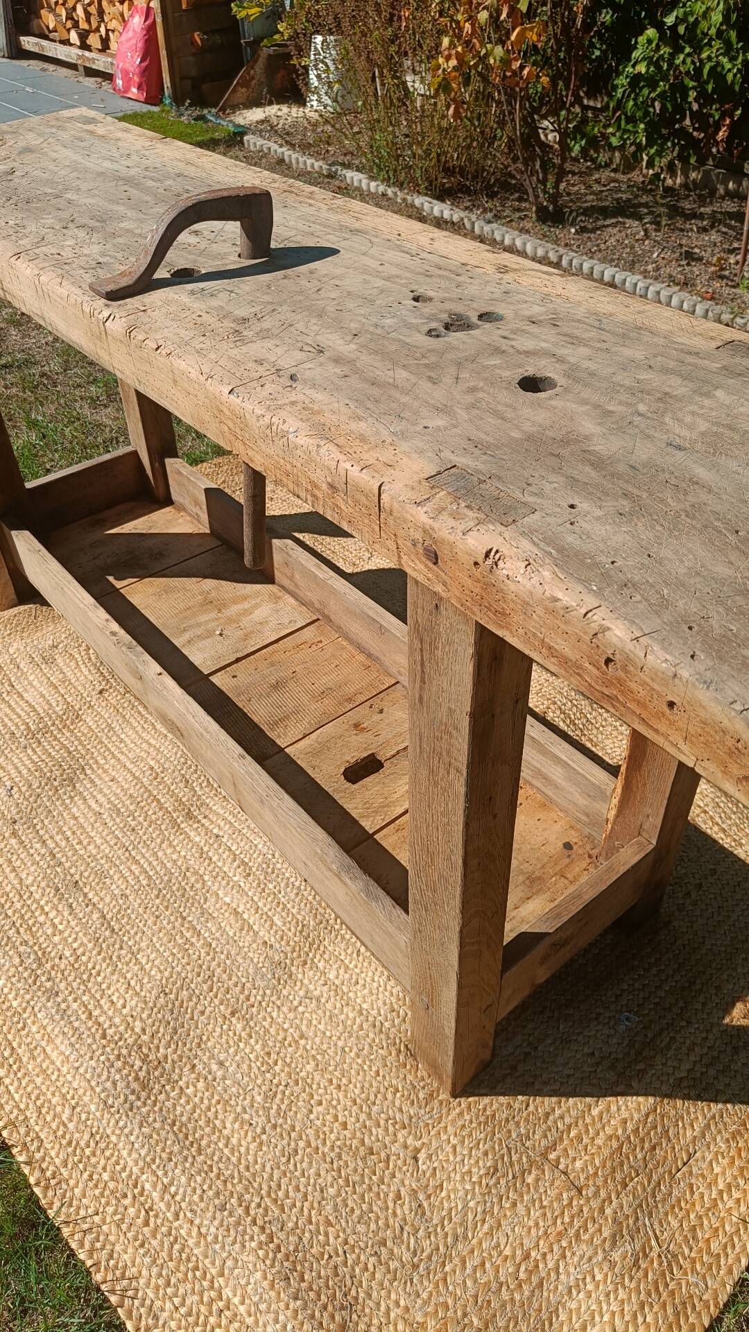 Old workshop bench in solid oak
