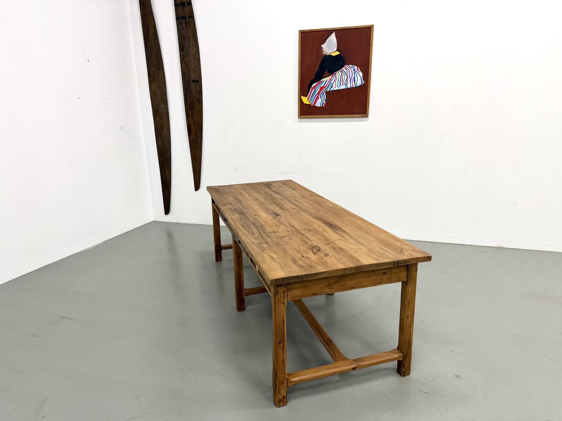 Table de Ferme "Meuble de Métier" en Pin – 8 Tiroirs (L221 cm)