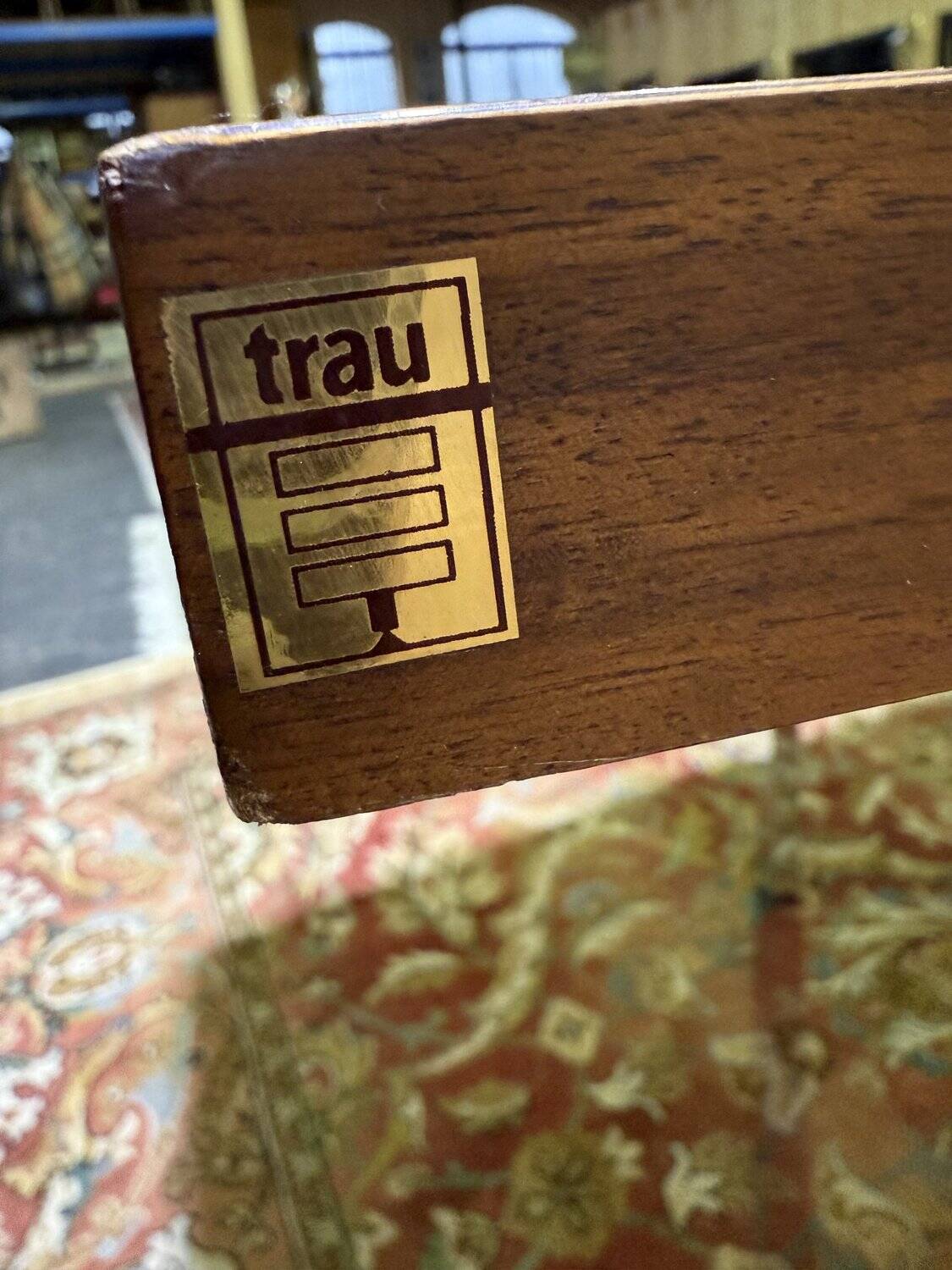 Italian dining table in wood and chrome signed "TRAU"