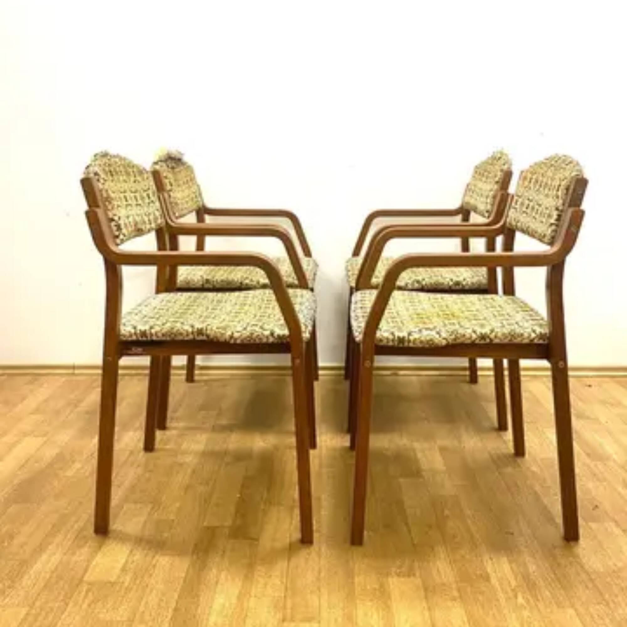 Fauteuils rétro ton de ludvík volák, tchécoslovaquie des années 1960 | ensemble de 4 chaises