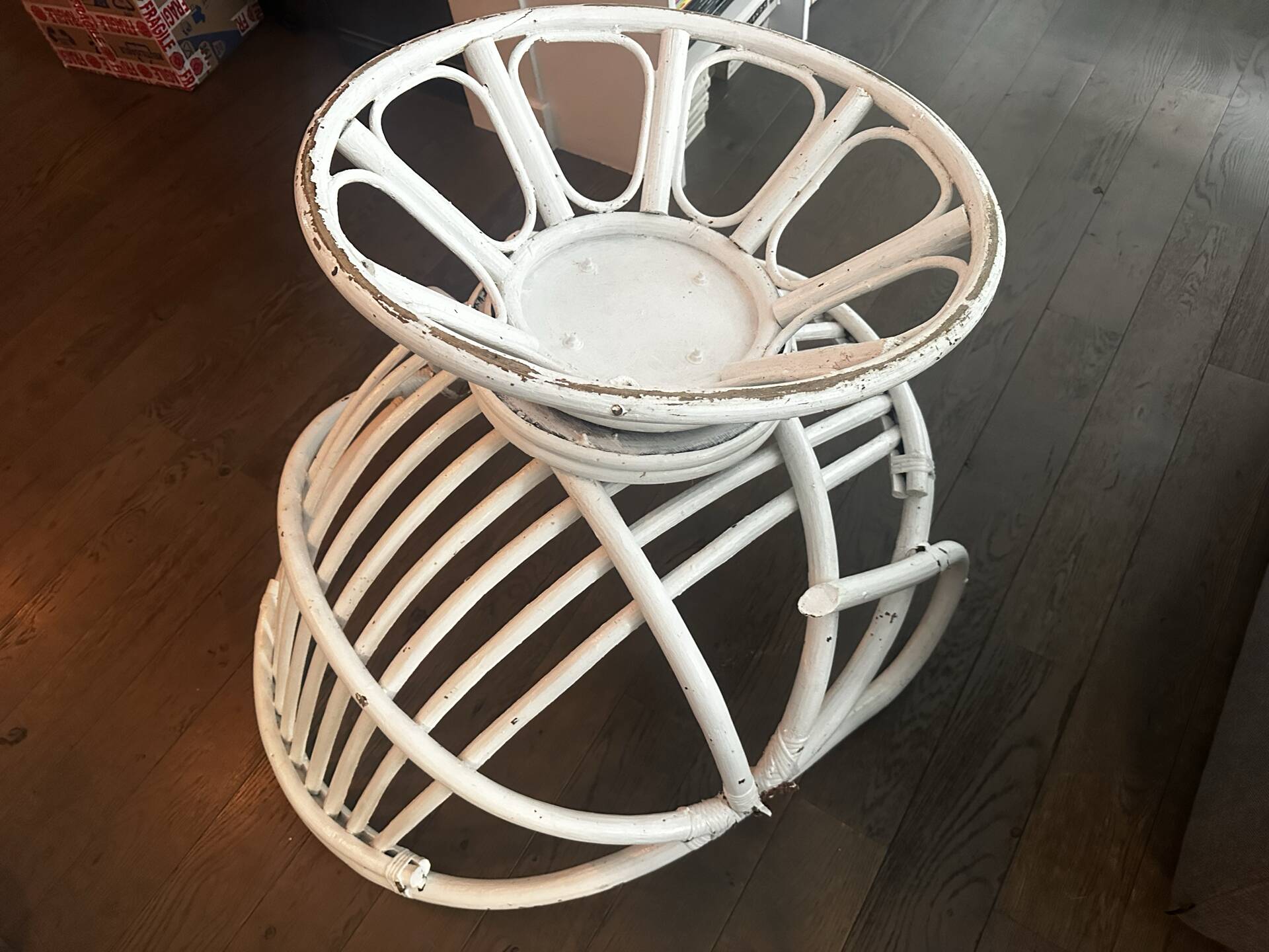 Vintage armchair in white lacquered rattan