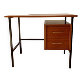 lacquered wood desk and black steel legs design from the 60s and 70s