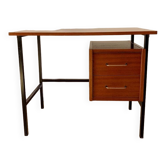 lacquered wood desk and black steel legs design from the 60s and 70s