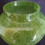 Biot vase in mouth-blown glass, with bubbles, grass green color