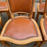 6 solid wood and leather chairs in Louis XV style
