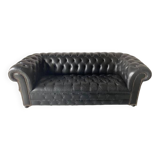 Vintage black leather Chesterfield sofa