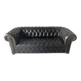 Vintage black leather Chesterfield sofa