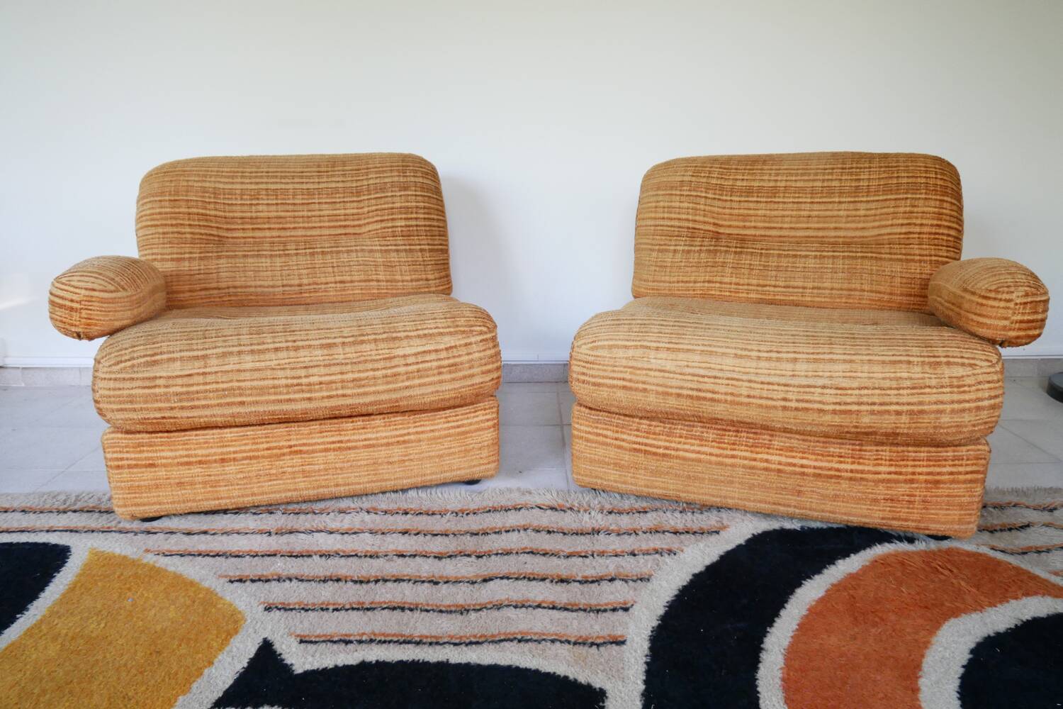 Set of modular 2-seater chenille armchairs