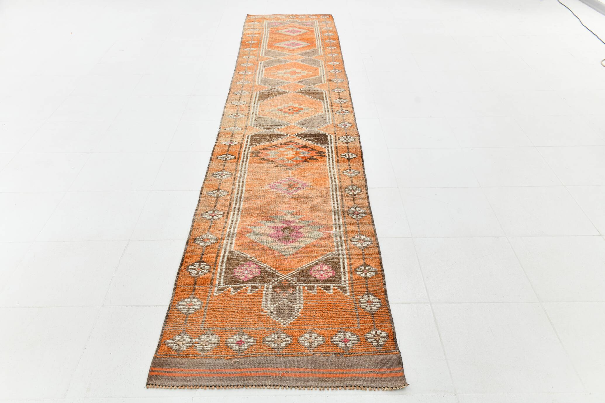 3x14 Long Hallway Runner Rug, Soft Orange Bohemian Wool Runner, 81x429Cm