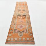 3x14 Long Hallway Runner Rug, Soft Orange Bohemian Wool Runner, 81x429Cm