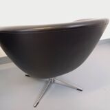 Pair of vintage Scandinavian swivel armchairs in faux leather and chrome.