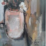 Ancient table . still life with a bouquet of flowers.  1958