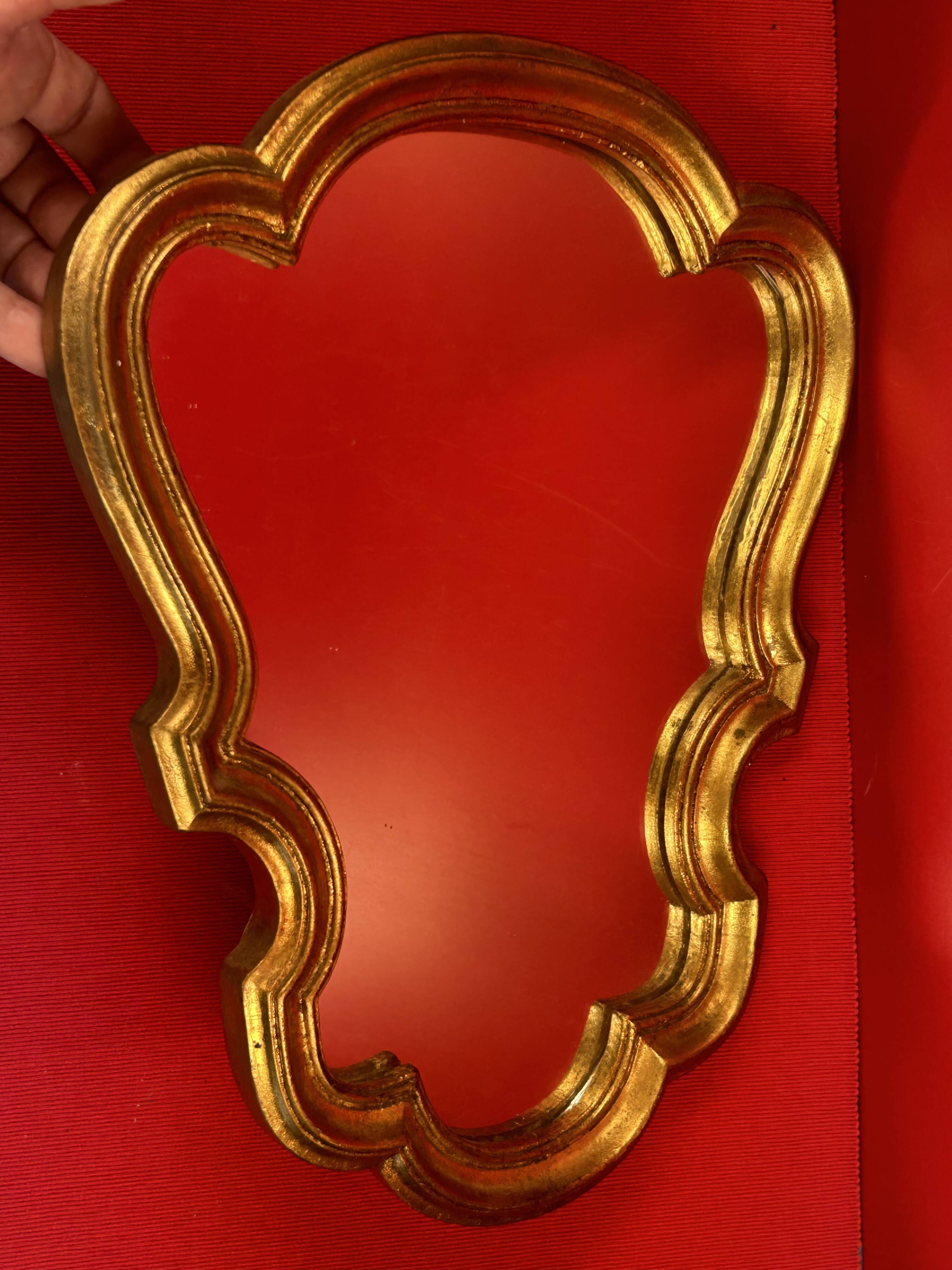 Baroque alcove mirror in gilded wood with Louis XV style moldings - 39.5 x 31.5 cm