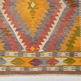5x10 Kilim Mustard Yellow Geometric Style Area Vintage Kilim Rug,152x296 Cm
