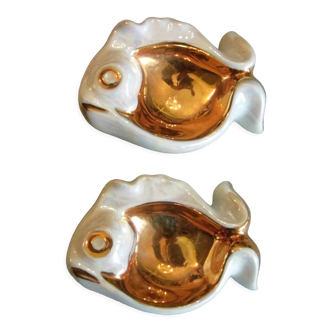 Limoges porcelain salt pots, fish shape 1950s Vintage