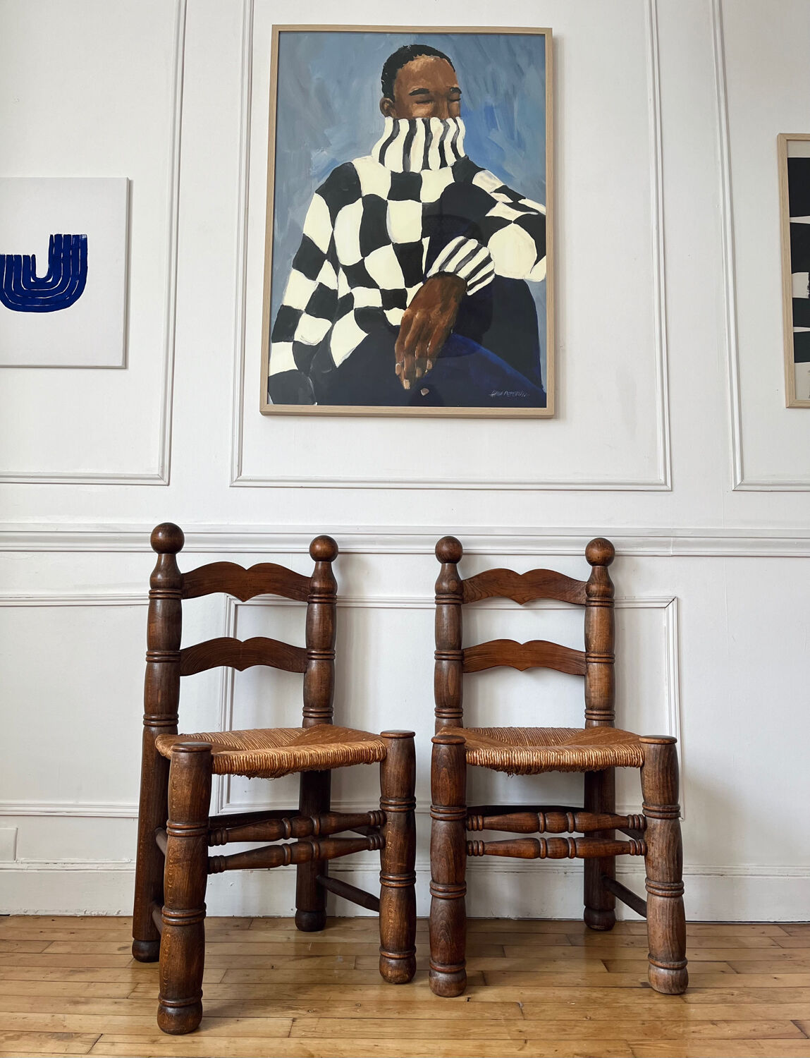 Pair of rustic chairs in the style of Charles Dudouyt.