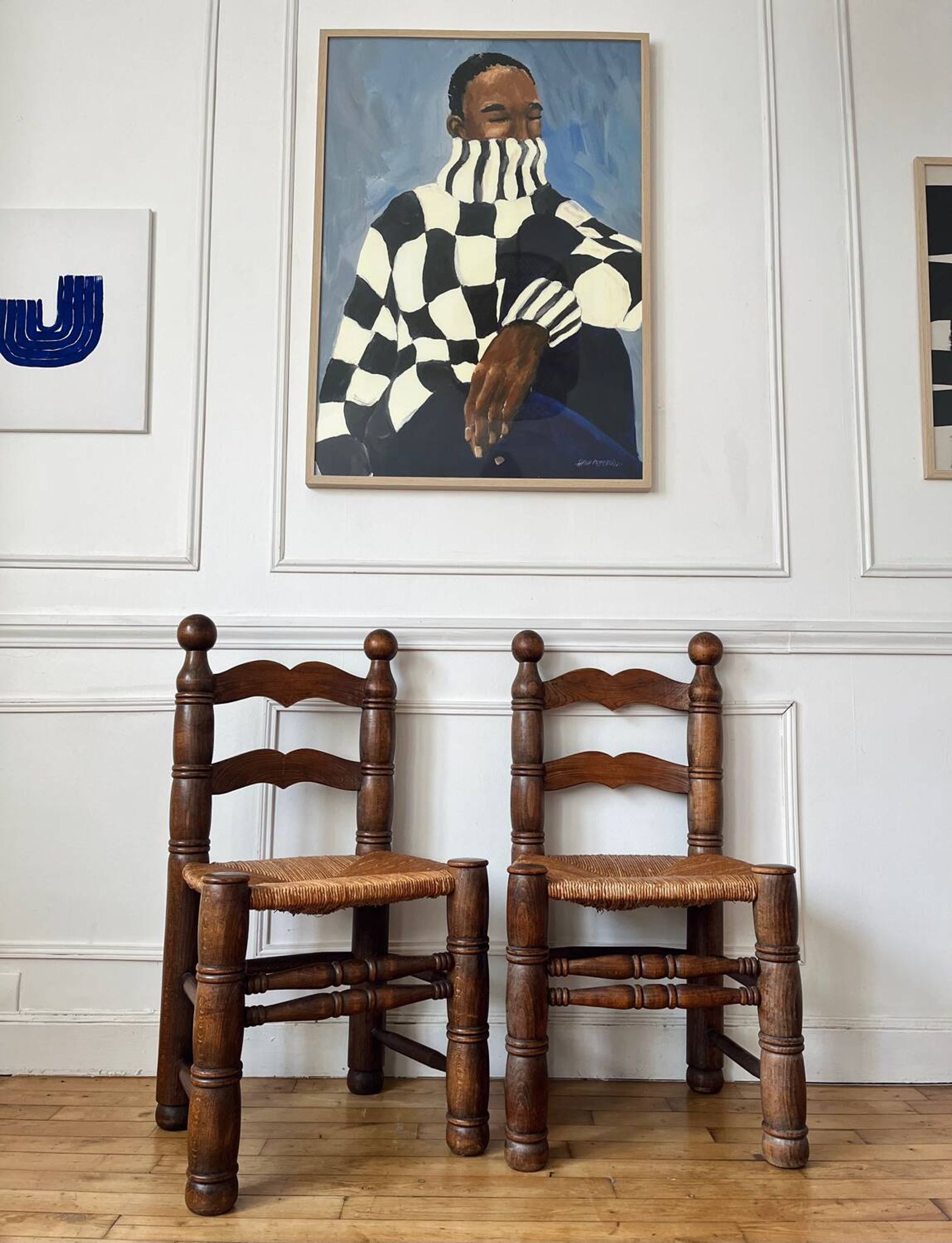 Pair of rustic chairs in the style of Charles Dudouyt.
