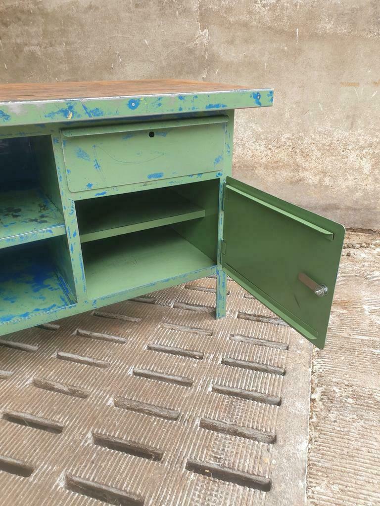 Industrial workbench steel green kitchen or bathroom furniture
