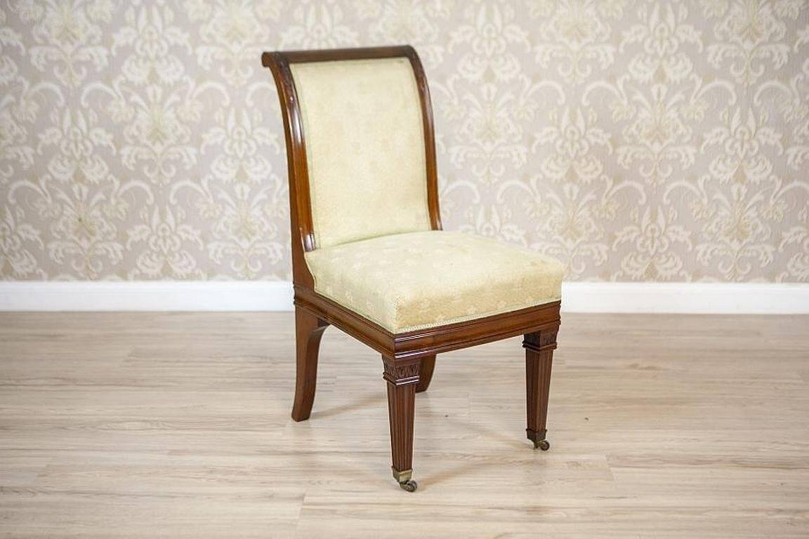 Antique Mahogany Chairs in White Upholstery, 1880, Set of 4