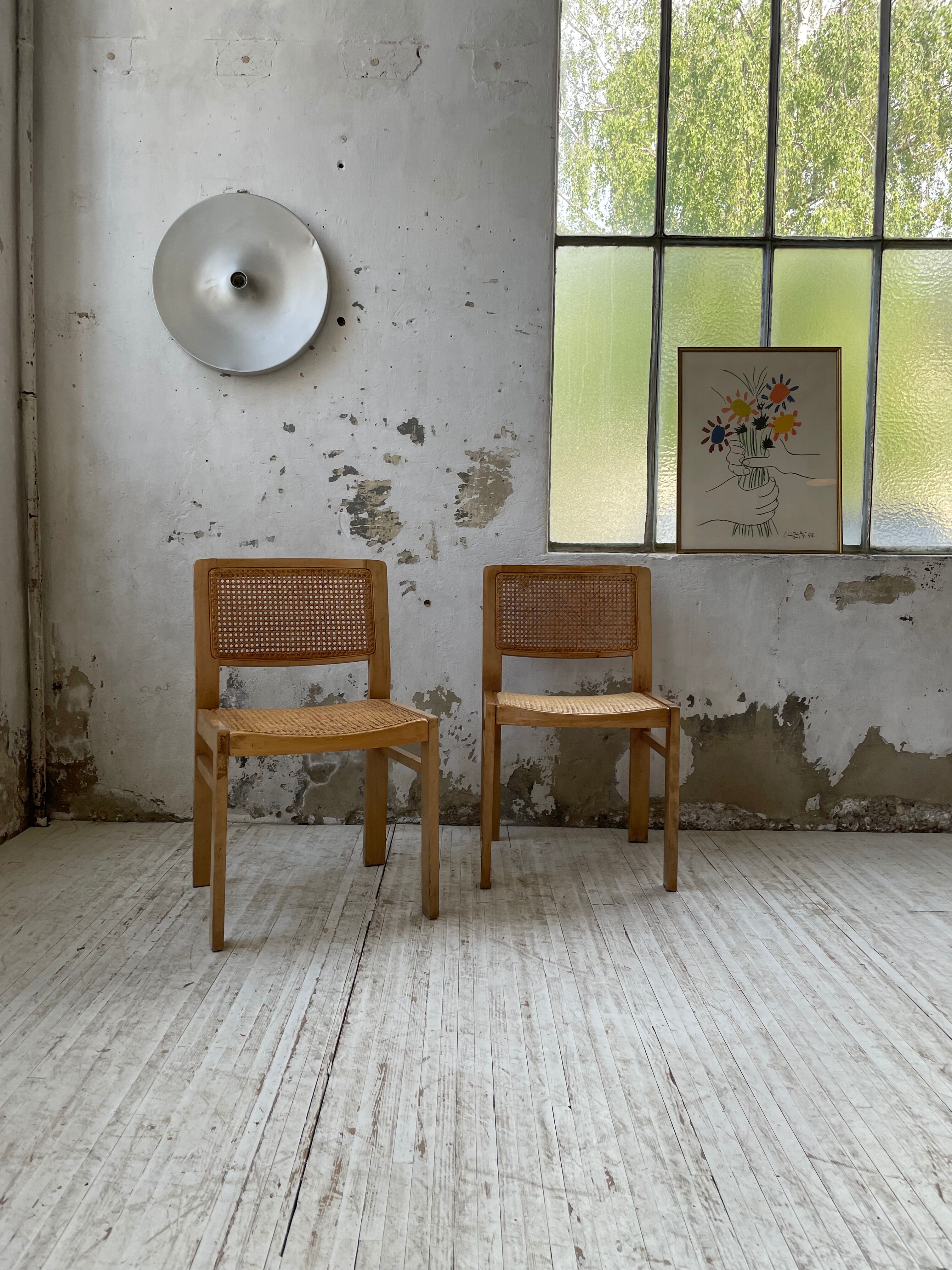 Pair of Baumann chairs beech and cannage