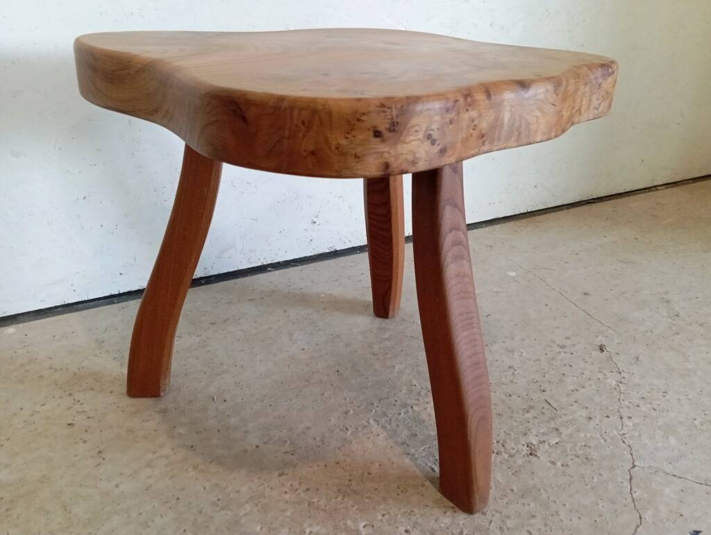Freeform elm burl tripod coffee table