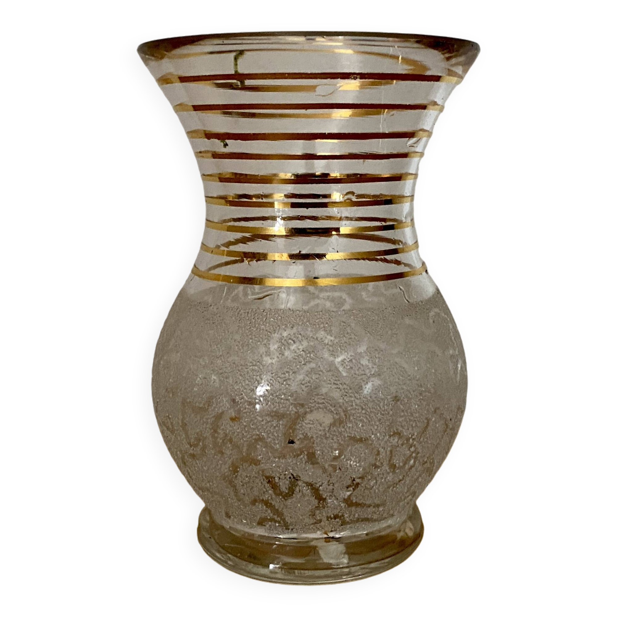 Vintage vase in white and gold granite glass