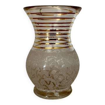Vase vintage en verre granité blanc et doré