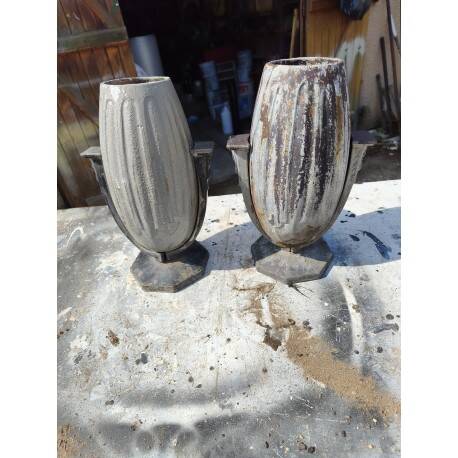 Pair of enamelled cast iron vases in Art Deco style