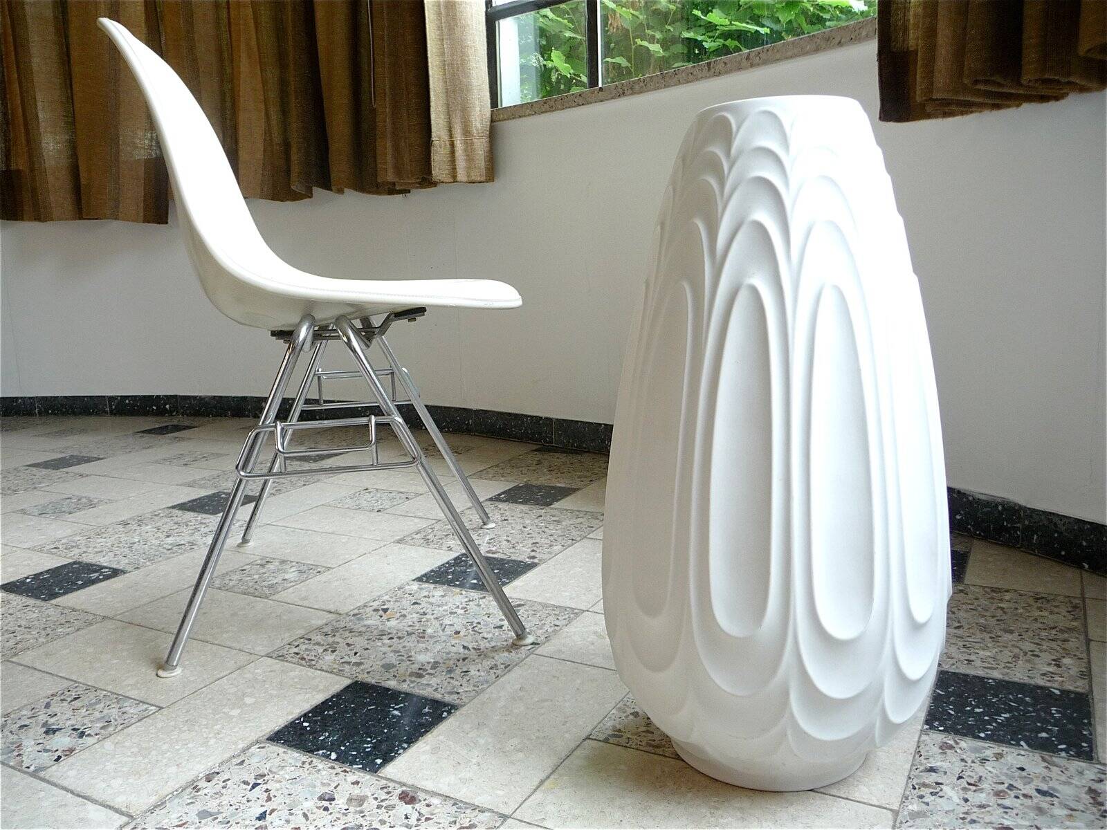Large porcelain floor vase with relief by H&C Heinrich, West-Germany 1960s