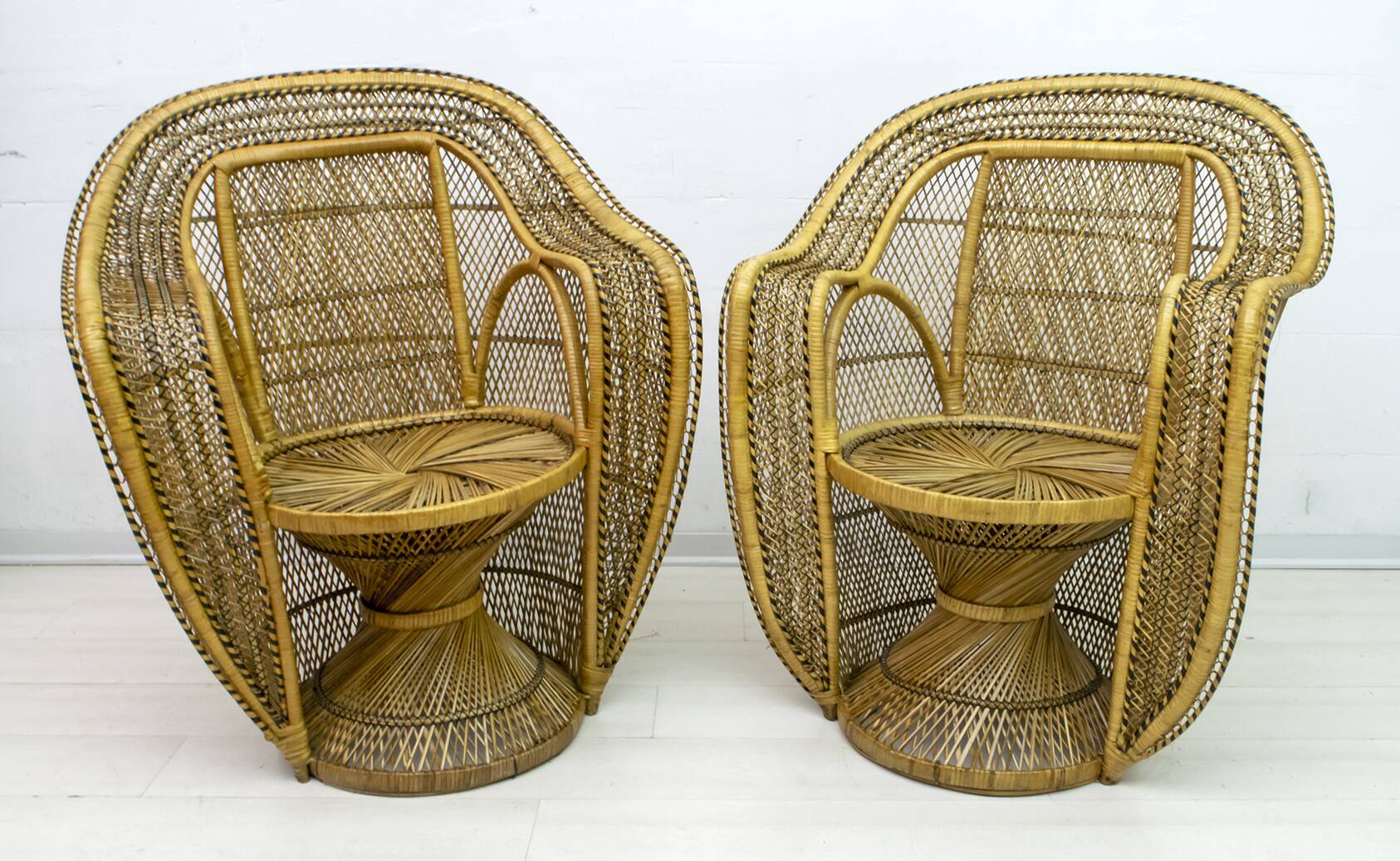 Pair of Mid-Century Modern Wicker Emmanuelle Armchairs from Kok Maison, 197