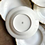 6 assiettes creuses en porcelaine de Limoges blanche et dorée