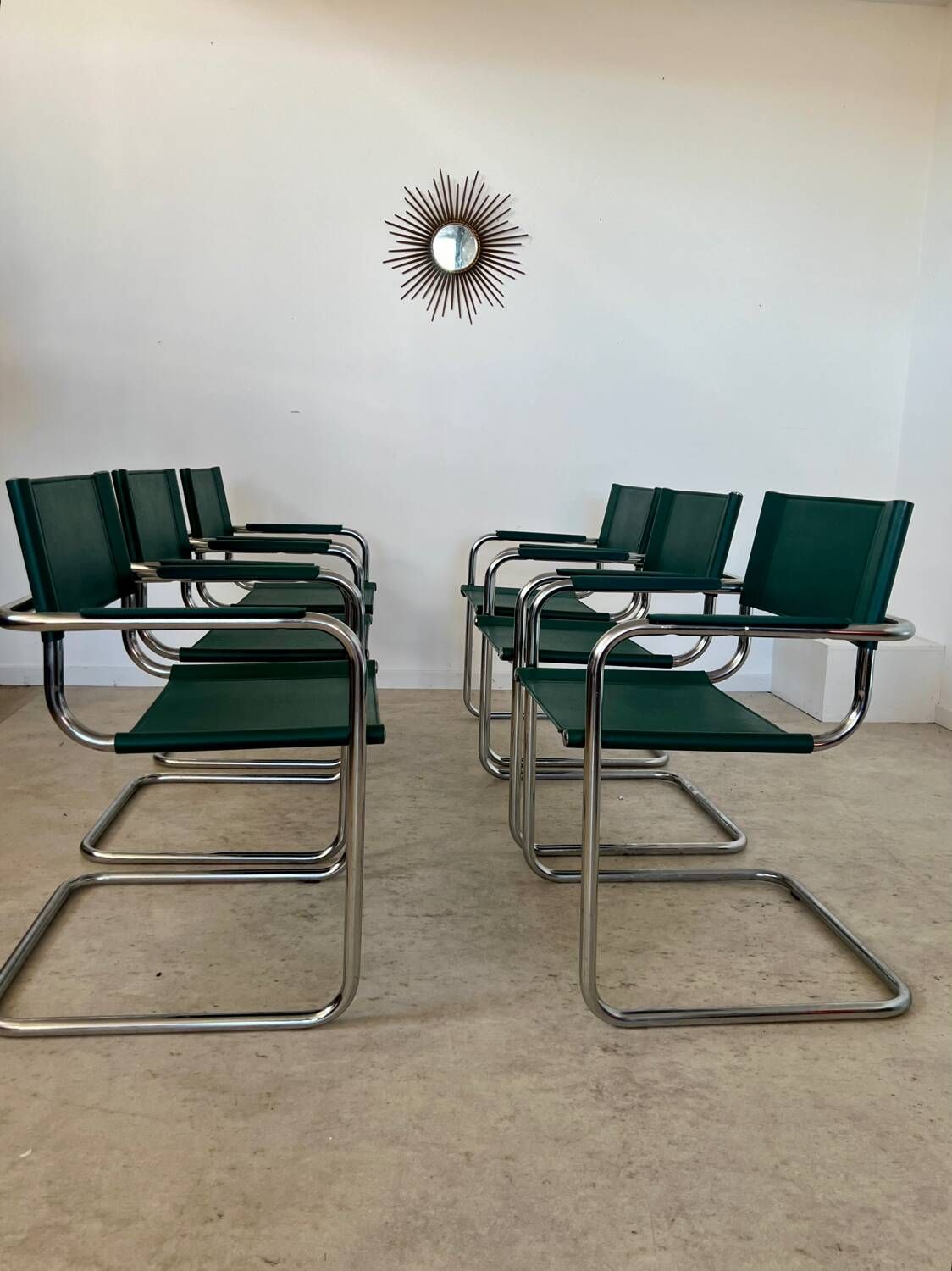 Set of 6 tubular chairs Bauhaus style design 80s/90s green