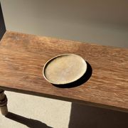 Small oval beige solid petrified wood tray or pocket emptier D24-19 -3311