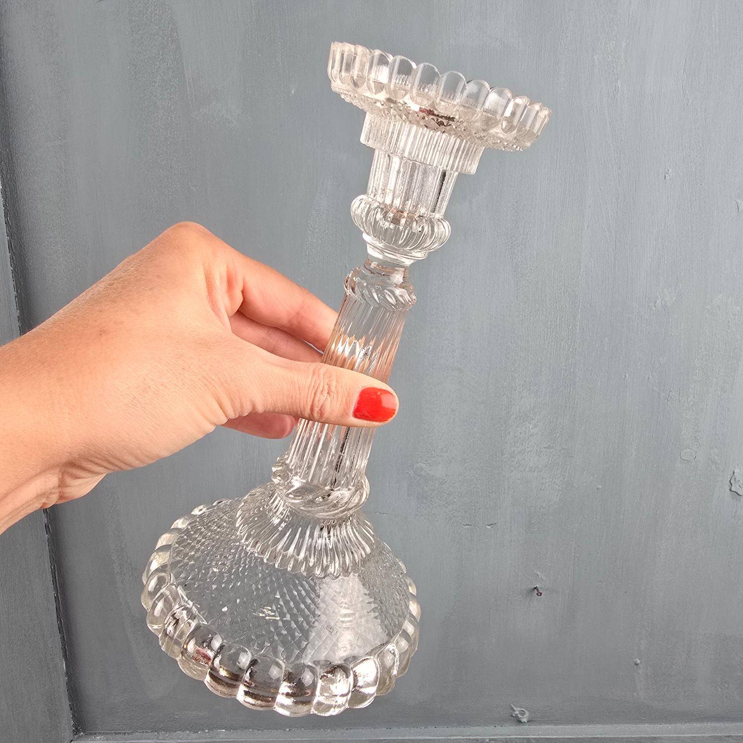 Large antique molded glass candlestick