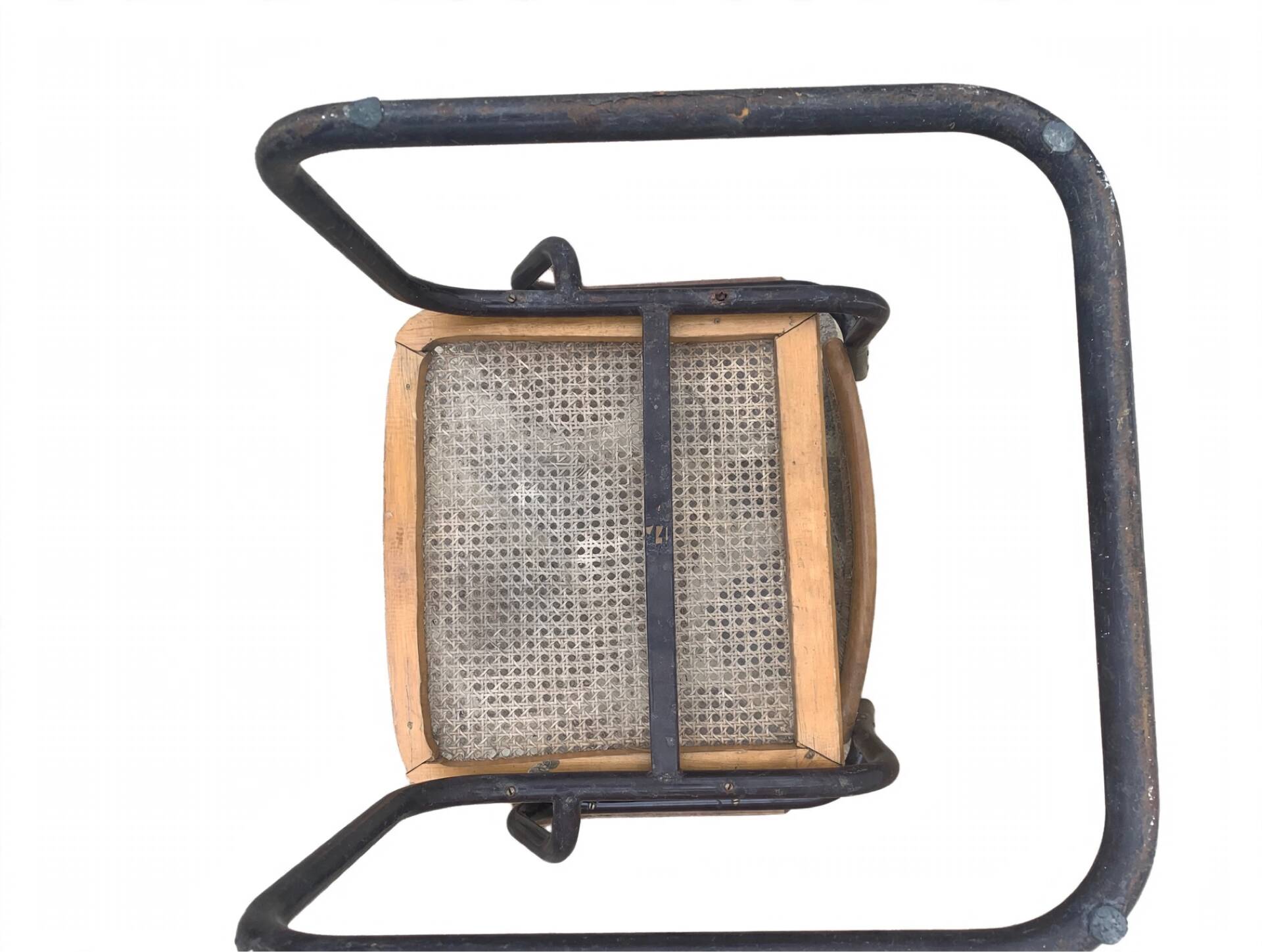 Fauteuil cantilever 1950s fer massif et cannage - Proto Cesca - La mam