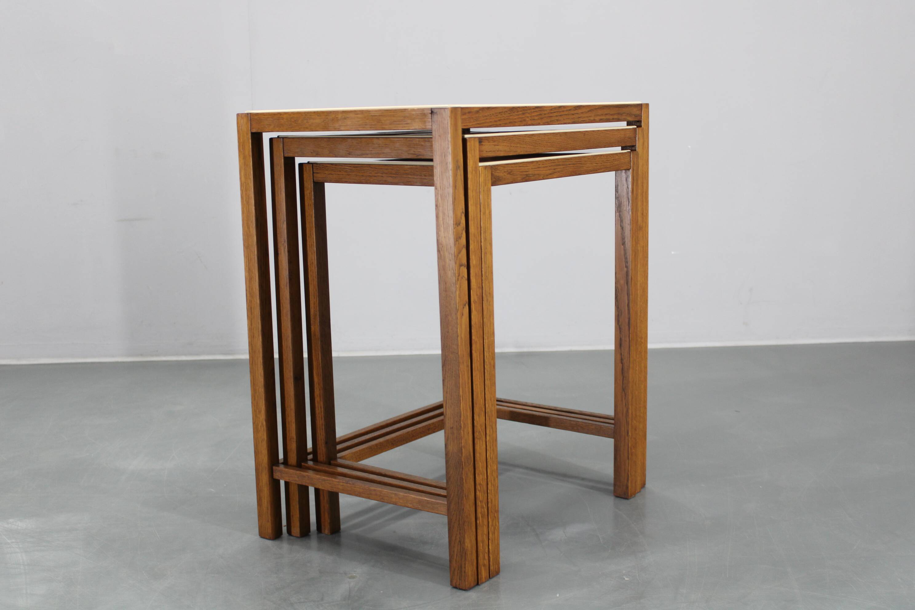 1940s Art Deco Nesting Tables with Opaxy Glass Top, Czechoslovakia