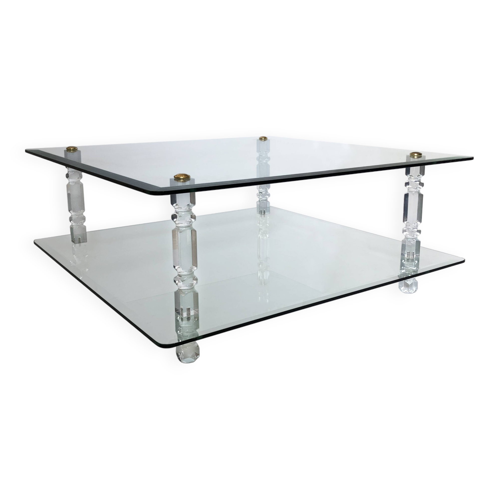 Two-Tier Lucite and Glass Coffee Table 1970s Modernist Vintage Mid-Century