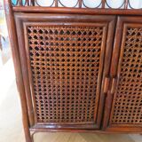 Support buffet bibus woven rattan 2 doors in caning - vintage 60s/70s