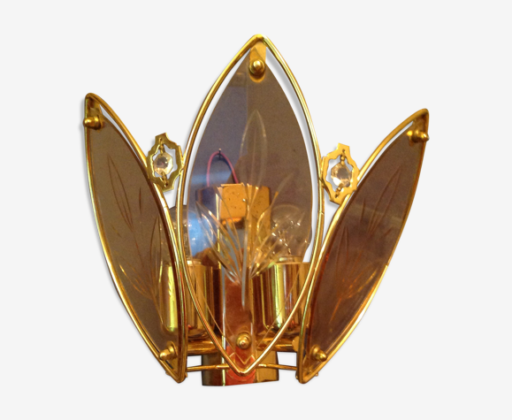 Applique des années 80 en verre et métal doré