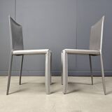 Chaises de salle à manger en cuir gris par Cattelan Italie, lot de 8 - années 1980