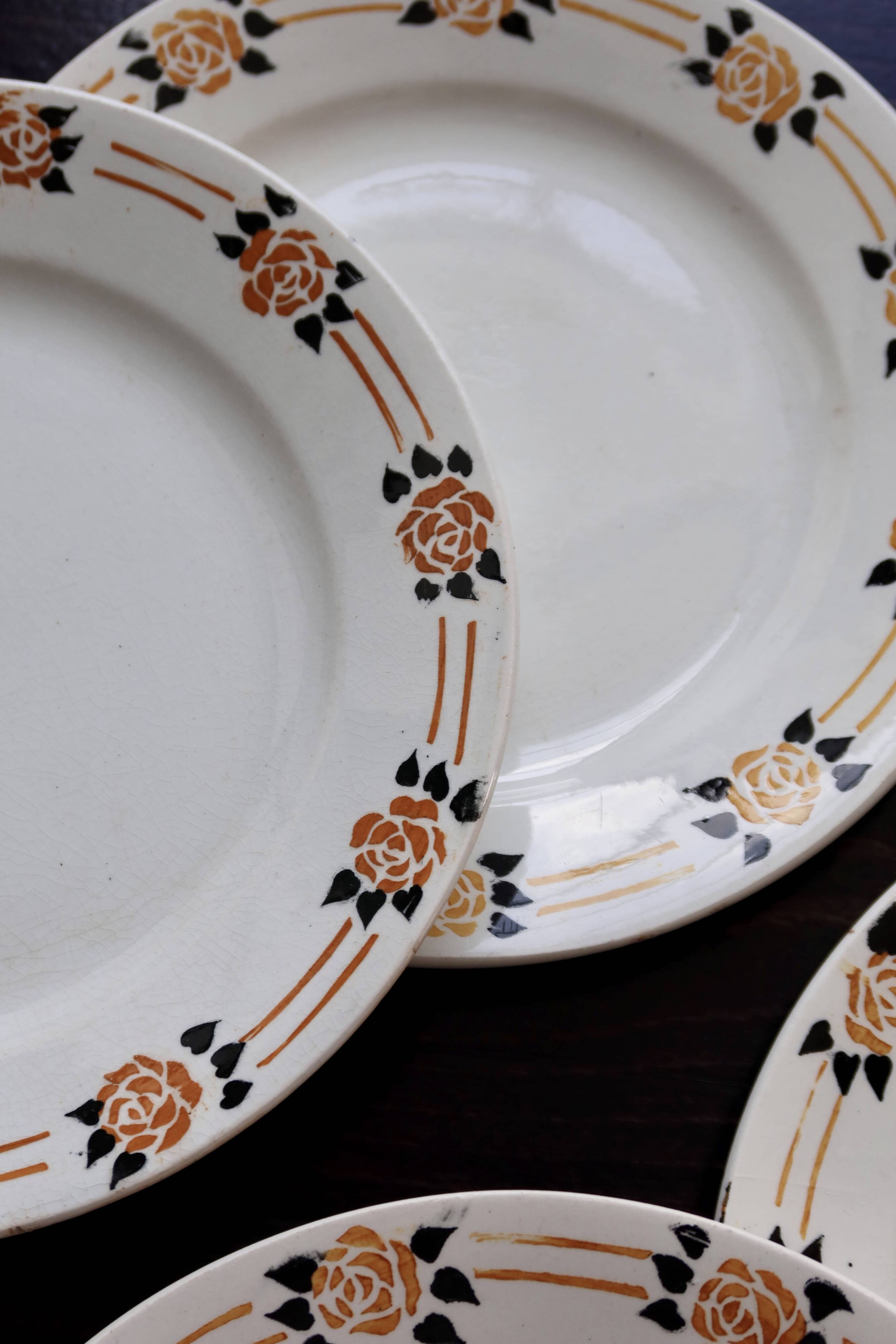 6 vintage dessert plates – Onnaing earthenware