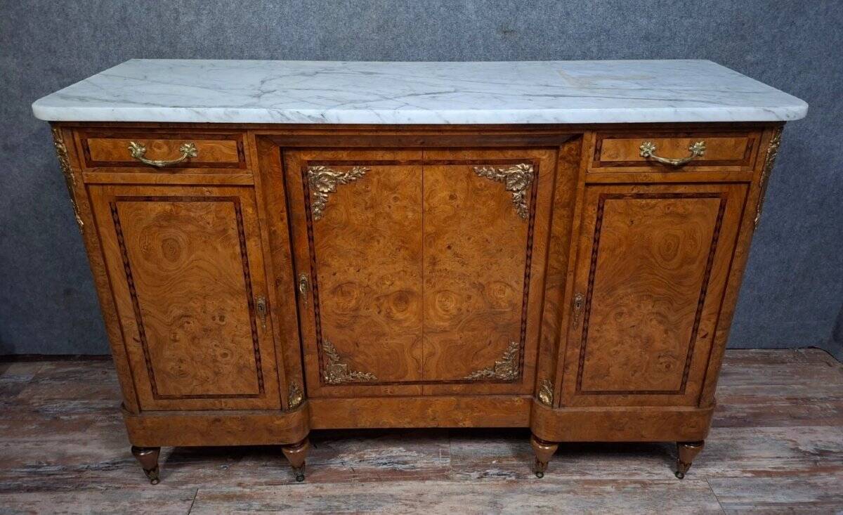 Sideboard in burl and marble – Transition Louis XV / Louis XVI
