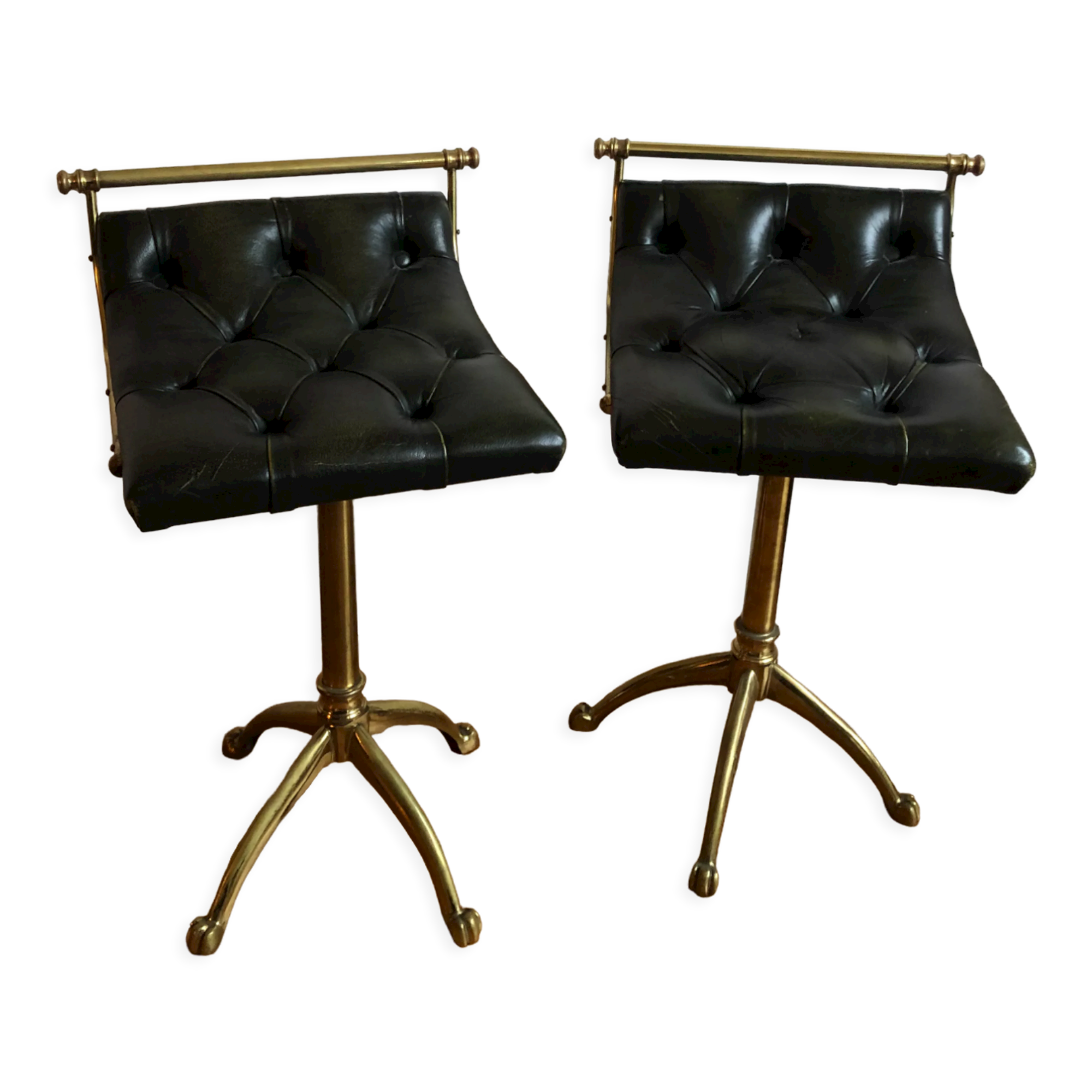 Pair of Chesterfield style brass and leather stools