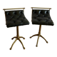 Pair of Chesterfield style brass and leather stools